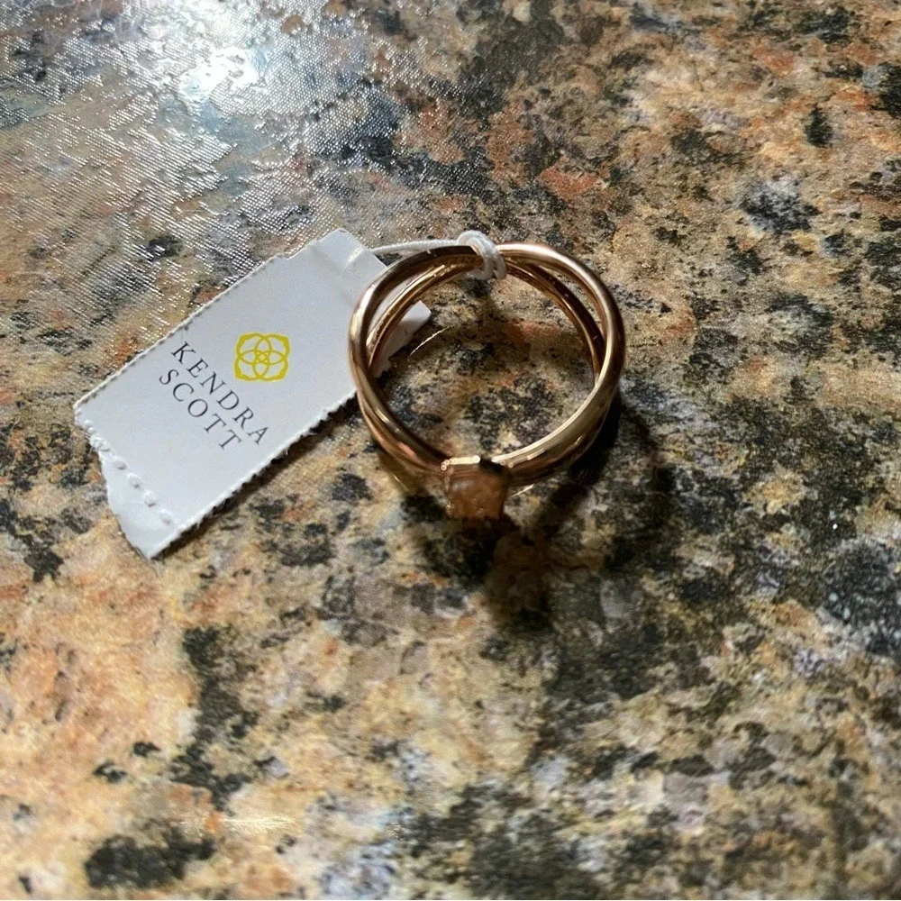 Kendra Scott Emilie Ring Rose gold colored druzy stone size 8 NEW double band